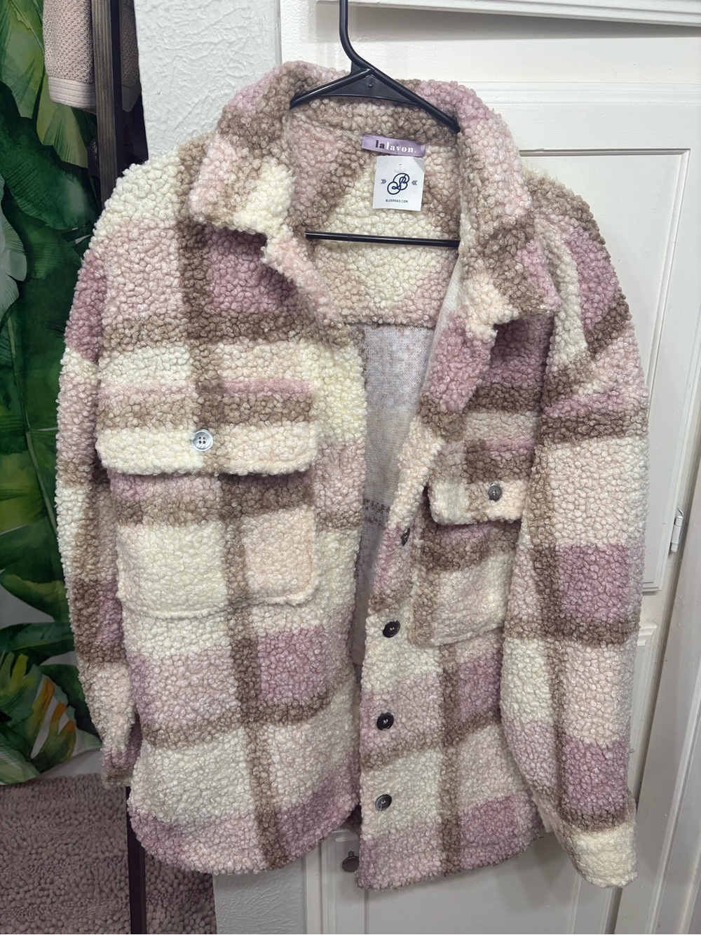 Women's Teddy Shacket in Cream & Dusty Pink Plaid